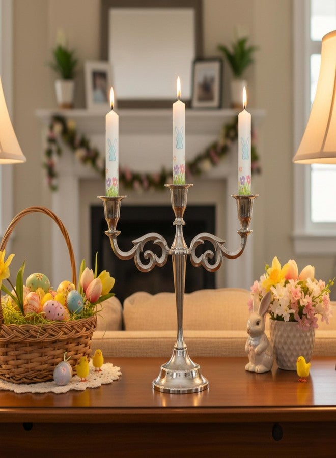 Rely+ 3 Arm Silver Candelabra Tall Candle Holder Candlesticks Holders for Table Candle Holders for Home Christmas Decor Wedding Parties Dining Table Centerpiece - Image 2