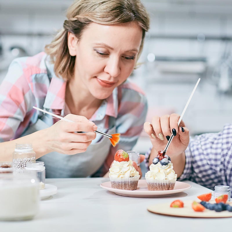 Aster 15Pcs Cake Decorating Brushes, Cake Painting Brushes Kit Food Safe Paint Brushes Multiple Function Cookie Brushes Fondant Sugar DIY Tool Set Candy Icing Pastry Brush for Baking(White) - Image 5