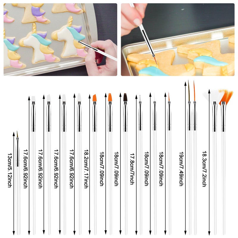 Aster 15Pcs Cake Decorating Brushes, Cake Painting Brushes Kit Food Safe Paint Brushes Multiple Function Cookie Brushes Fondant Sugar DIY Tool Set Candy Icing Pastry Brush for Baking(White) - Image 2