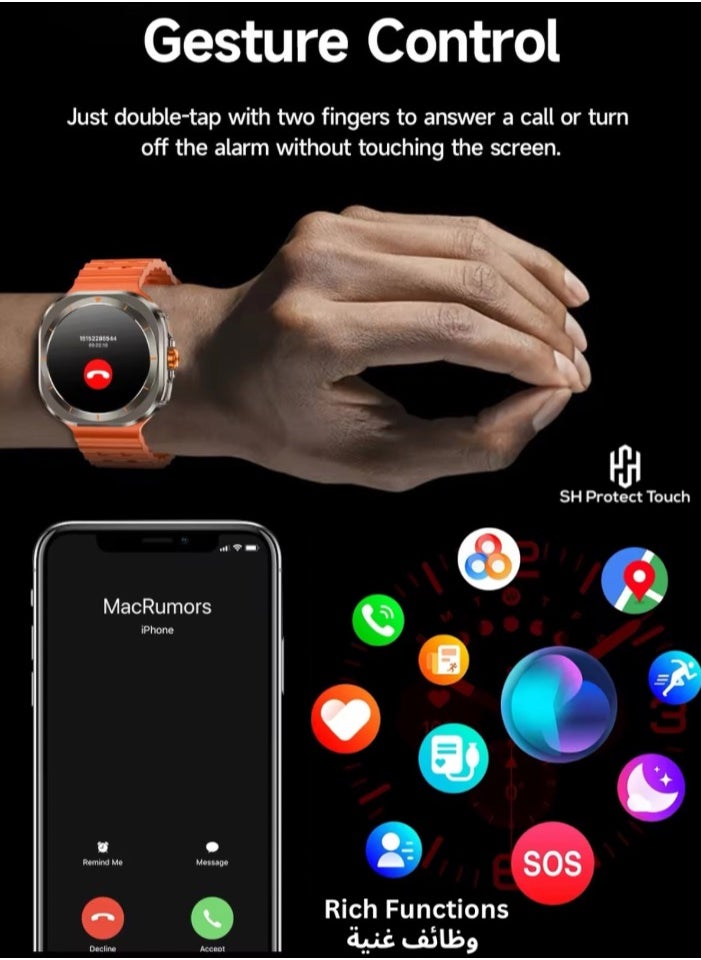 SH PROTECT TOUCH - Galaxy Watch 7 Ultra 47mm IP68 Waterproof Bluetooth Call Compass Smartwatch Smart Watch 7 Ultra 1.43" Super Amoled  Screen GPS Tracking Smart Watch  for Men Outdoor Sports - Image 1