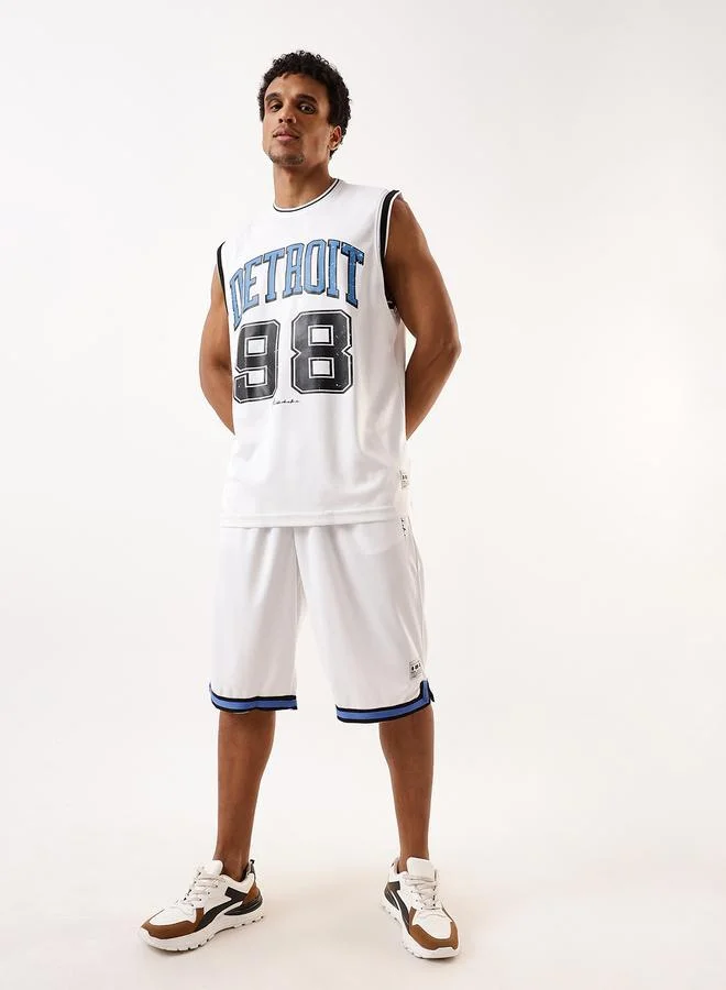 هوبرهولمي طقم رجالي أبيض بوليستر بطبعة علوي بدون أكمام وبنطلون برمودا طويل واسع