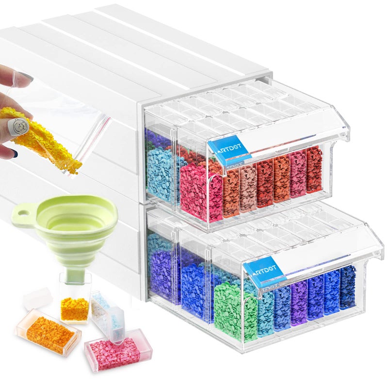 ARTDOT 2 Pack Diamond Painting Storage Containers with 70 Rectangle Grids, Bead Organizer Box Stackable Assembly Design for Crafts Storage Accessories, Art Beads, Seeds - Image 1