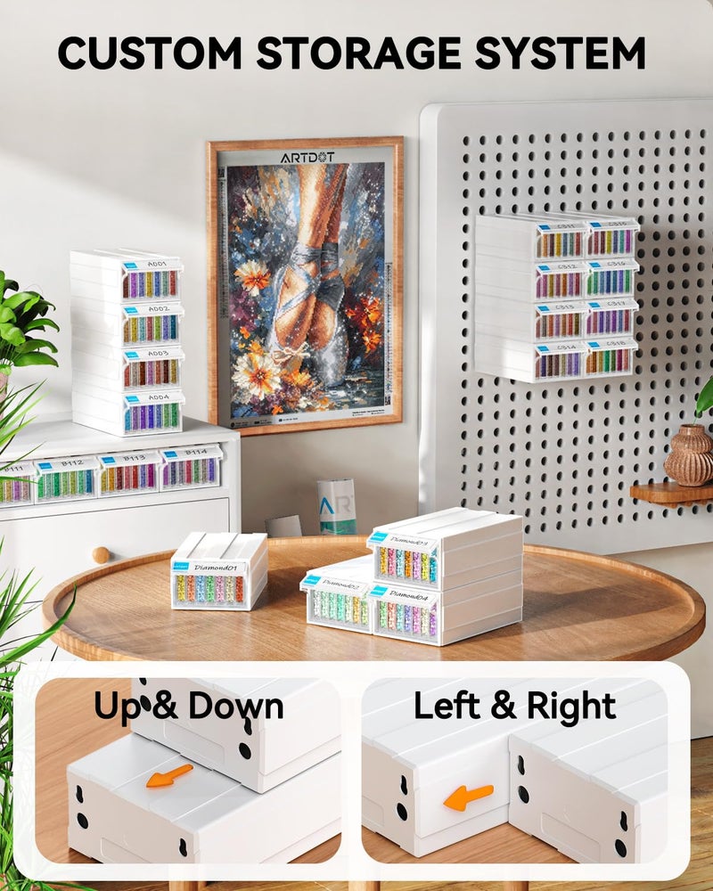 ARTDOT 2 Pack Diamond Painting Storage Containers with 70 Rectangle Grids, Bead Organizer Box Stackable Assembly Design for Crafts Storage Accessories, Art Beads, Seeds - Image 4