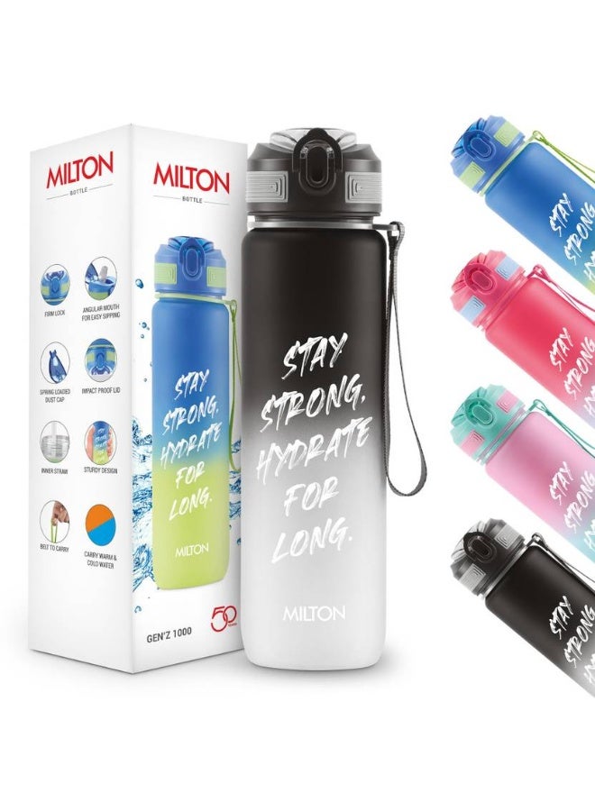 Milton MILTON Gen'Z Water Bottle(Stay Strong) with Straw 1000 ml Shaker  (Pack of 1, Black, Plastic) - Image 1