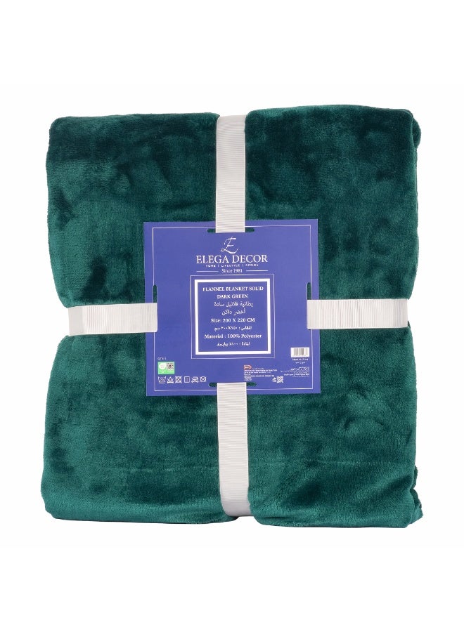 Elega Decor Flannel Blanket – Double (200x220 cm) – Solid Dark Green | Ultra-Soft, Premium Brushed Polyester, All-Season Comfort - Image 2