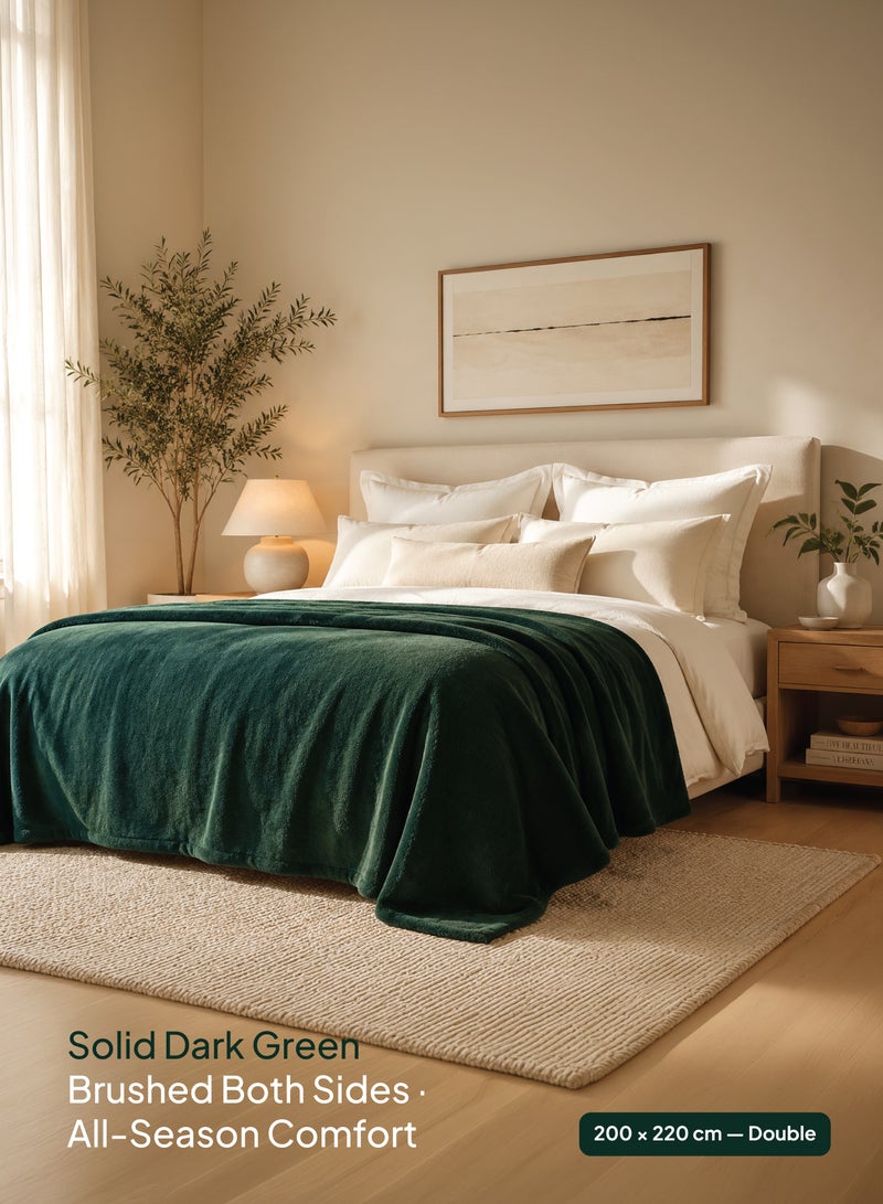 Elega Decor Flannel Blanket – Double (200x220 cm) – Solid Dark Green | Ultra-Soft, Premium Brushed Polyester, All-Season Comfort - Image 2