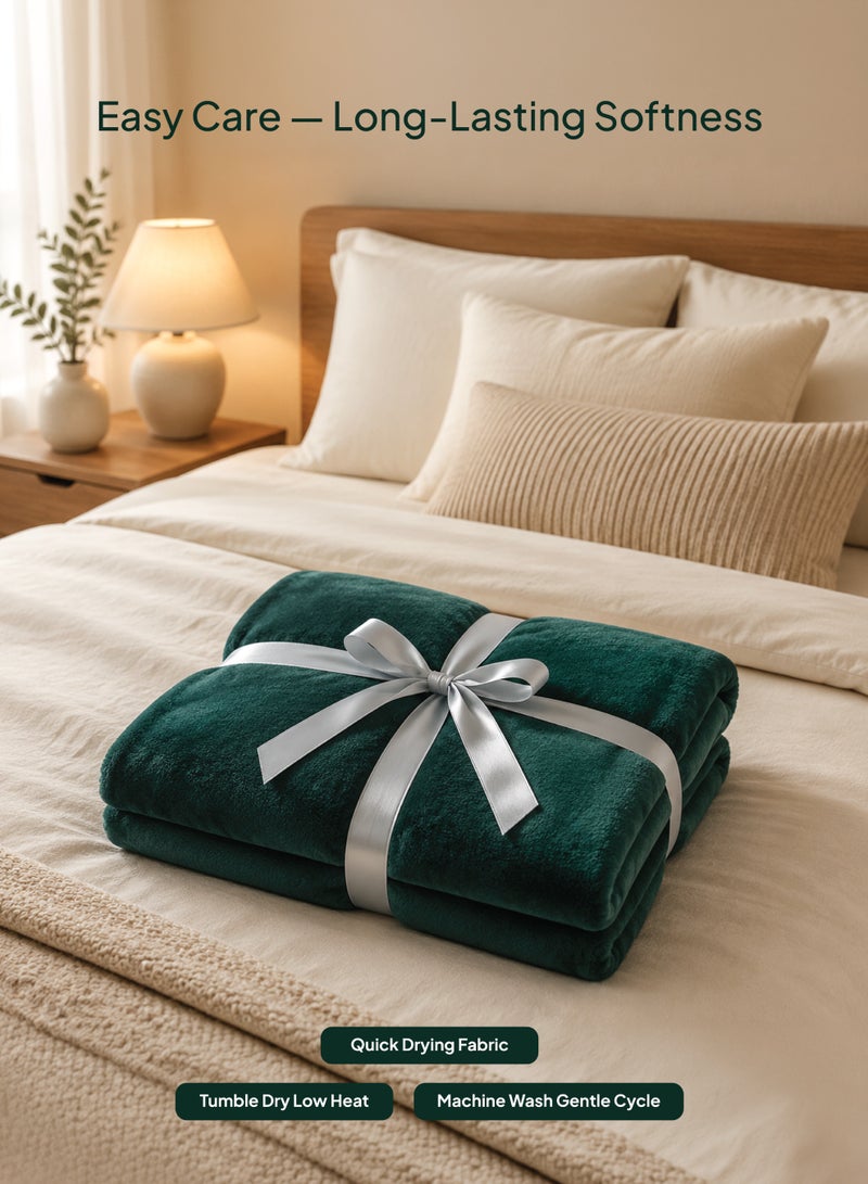 Elega Decor Flannel Blanket – Double (200x220 cm) – Solid Dark Green | Ultra-Soft, Premium Brushed Polyester, All-Season Comfort - Image 5