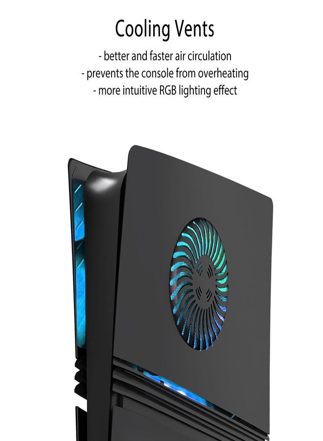 أغطية لجهاز PS5 Pro الإصدار الرقمي مع شريط إضاءة RGB وفلتر غبار وفتحات تهوية للتبريد من DOBEWINGDELOU، أكثر من 400 تأثير، غطاء لوحة أمامية لجهاز الألعاب، طقم تزيين يمكنك تركيبه بنفسك، أسود - Image 3