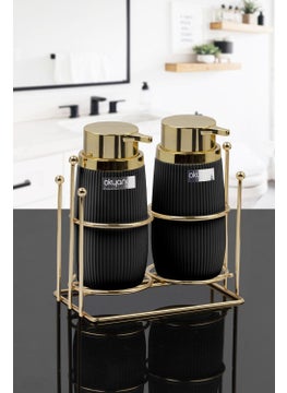 ‎okyanus Home Ocean Home Gold Premium Black Double Liquid Soap Dispenser with Stand 