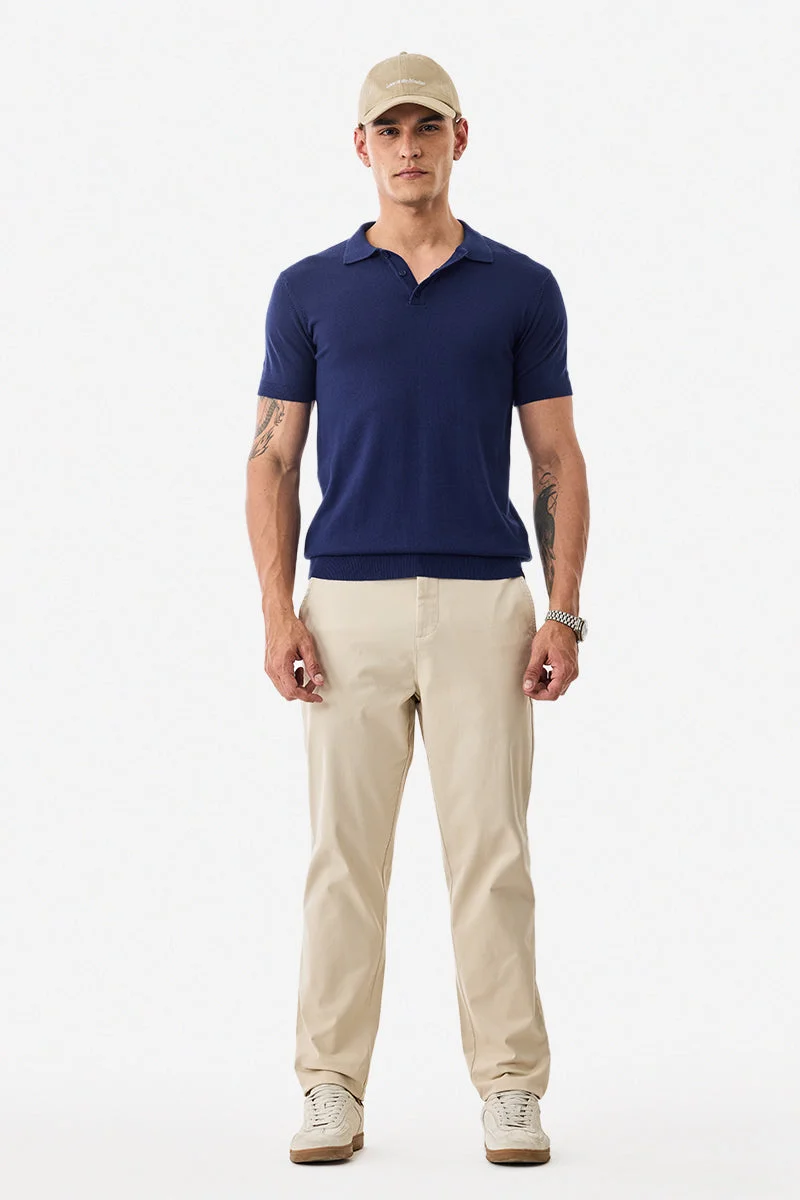 Snitch Beige Slim Fit Stretch Trousers for Men | Best Price UAE