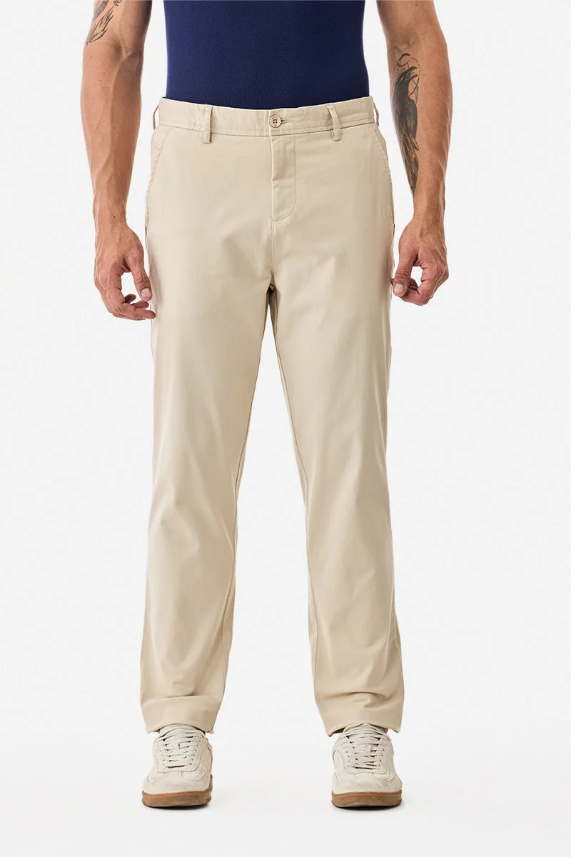 Snitch Beige Slim Fit Stretch Trousers for Men | Best Price UAE