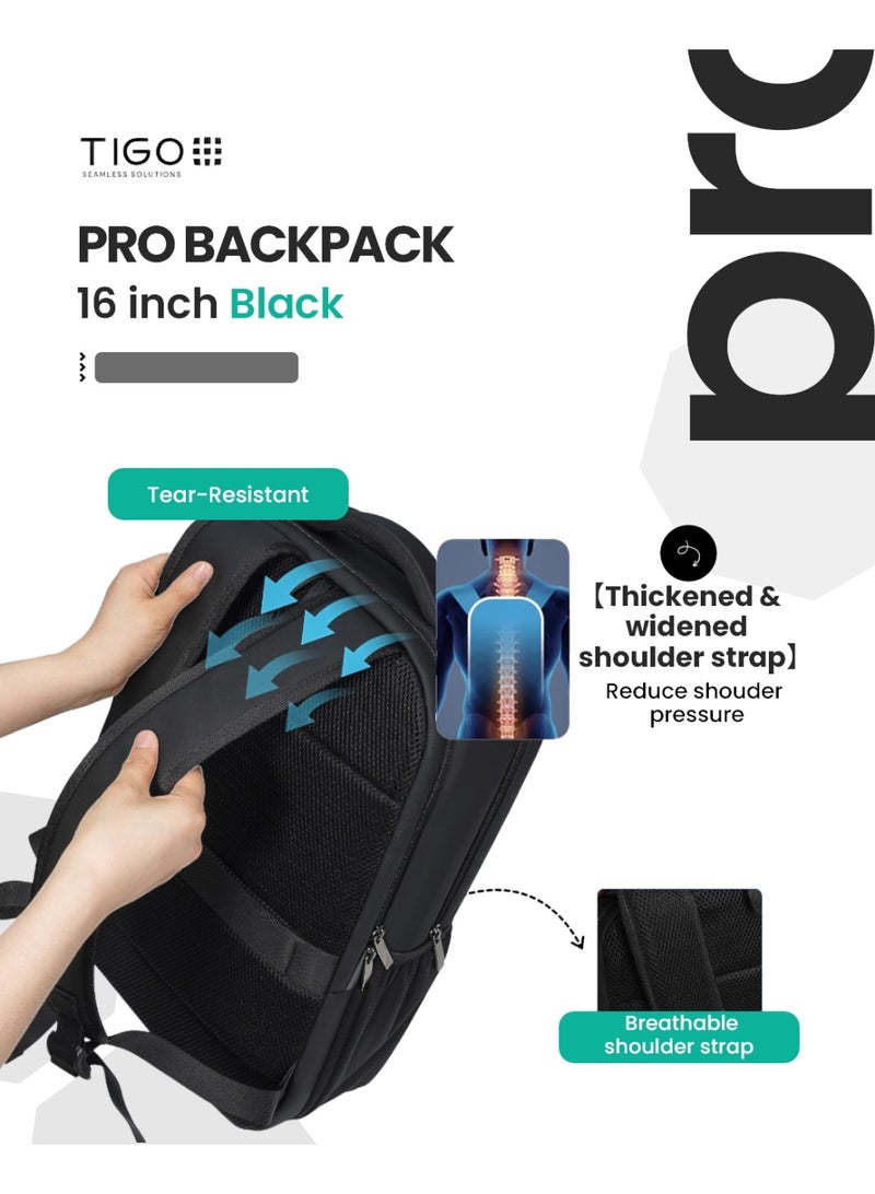 T I G O 16 inch Waterproof Unisex Travel Backpack with USB Charging Port | Anti-Theft, Anti-Scratch Laptop Bag for Men, Women & Kids | Fits 16” Laptop Lightweight, Durable, Business & School Use Black - Image 5