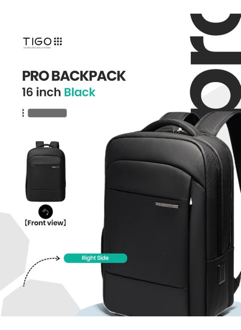 16 inch Waterproof Unisex Travel Backpack with USB Charging Port | Anti-Theft, Anti-Scratch Laptop Bag for Men, Women & Kids | Fits 16” Laptop Lightweight, Durable, Business & School Use Black