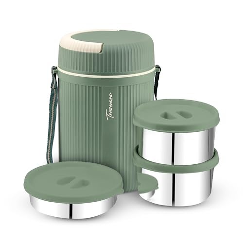 Trueware Plastic Grub 2 Double Wall Insulated Hot Lunch Box with 2 Ss Container 300 Ml Each & 1 Ss Container 200Ml | Bpa Free | Food Grade | Hot and Fresh Many Hours (Green) - Image 1