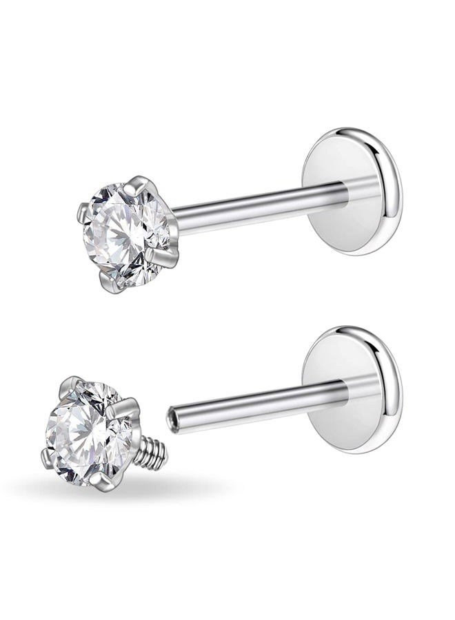 PunkTracker 16g/18g Surgical Steel Internal Thread CZ Stud Piercing Jewelry for Tragus/Nose/Helix/Conch/Medusa/Lip/Labret - Helix Tragus Cartilage Earring for Women Men 2PCS - Image 1