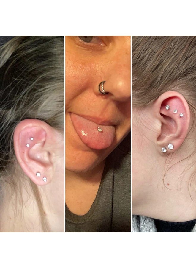 PunkTracker 16g/18g Surgical Steel Internal Thread CZ Stud Piercing Jewelry for Tragus/Nose/Helix/Conch/Medusa/Lip/Labret - Helix Tragus Cartilage Earring for Women Men 2PCS - Image 4