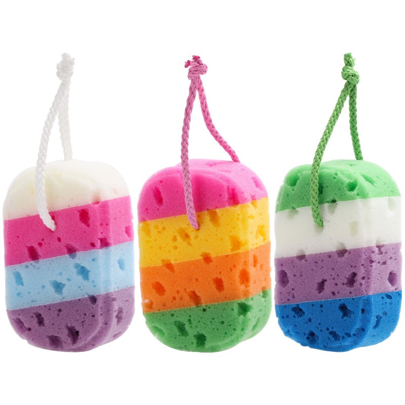 BTYMS 3 Pieces Exfoliating Bath Sponge Body Sponges Shower Loofah Soft Bathing Pouf Foam Lufa Body Scrubber - Image 1