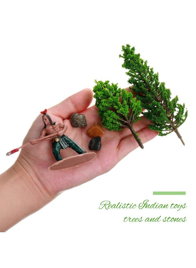 Canlierr 28 Pcs Native American Indians Figures Toys Set, Action Figure Diorama Cowboys Historical People Model Trees Scene Materials Kit for School Diorama Project Kids Educational Birthday Gift - Image 3