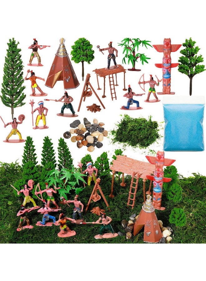 Canlierr 28 Pcs Native American Indians Figures Toys Set, Action Figure Diorama Cowboys Historical People Model Trees Scene Materials Kit for School Diorama Project Kids Educational Birthday Gift - Image 1