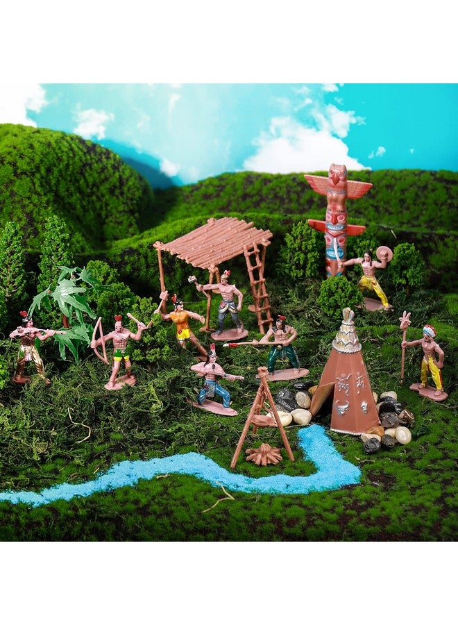 Canlierr 28 Pcs Native American Indians Figures Toys Set, Action Figure Diorama Cowboys Historical People Model Trees Scene Materials Kit for School Diorama Project Kids Educational Birthday Gift - Image 4