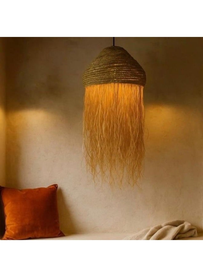 Rustic pendant chandelier with flowing natural fibers, warm ambient glow, creating serene and elegant interior atmosphere - Image 4