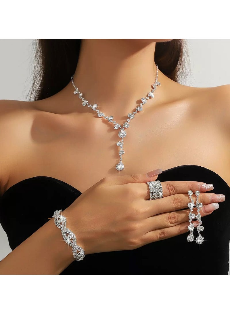 VRCOW 5Pcs Clutch Bag Rhinestone Jewelry Set with Necklace Ring Earrings Bracelets Rhinestone Purse Bag Evening Bag Wedding Bridal Bridesmaid Costume Jewelry Set for Women and Girls Dress Accessories - Image 2