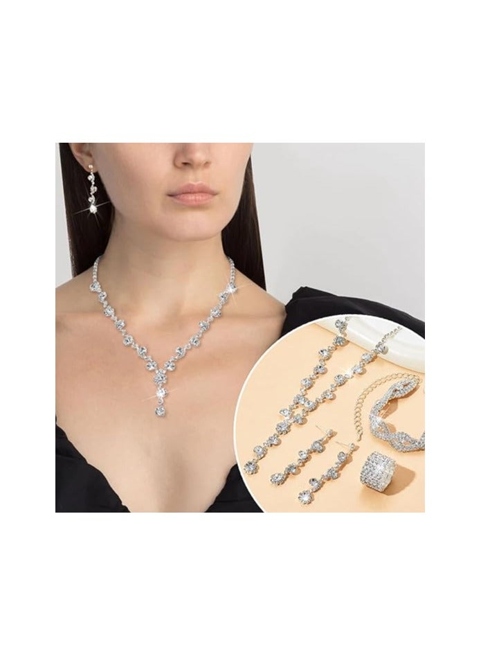 VRCOW 5Pcs Clutch Bag Rhinestone Jewelry Set with Necklace Ring Earrings Bracelets Rhinestone Purse Bag Evening Bag Wedding Bridal Bridesmaid Costume Jewelry Set for Women and Girls Dress Accessories - Image 5
