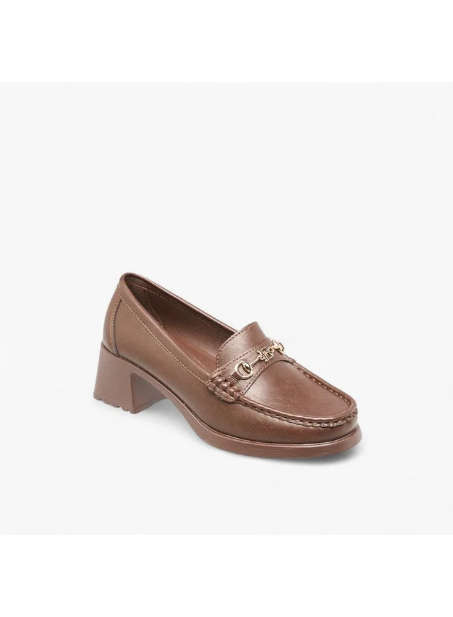 Flora Bella By Shoexpress Women Metal Accent Slip-On Loafers with Block Heels