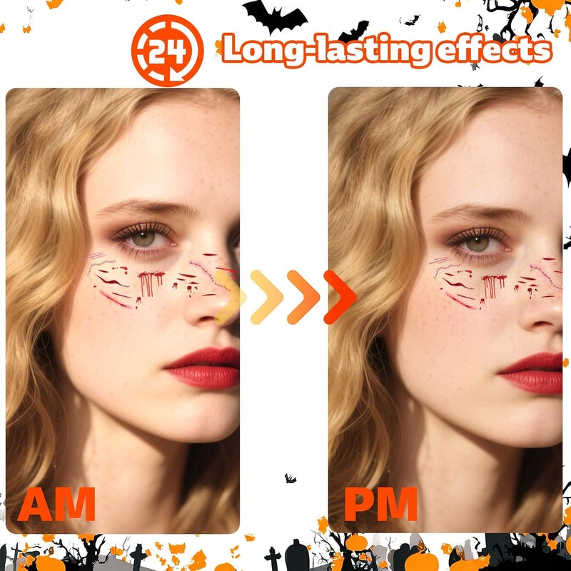Sinbana Multi item matching Halloween Face Summersprout Stickers, Waterproof Temporary Face Arm Tattoos Children and Adults Scary Makeup Accessories for Halloween Party (Blood Drop Design) Pack of 6 Bulk order available stock - Image 4