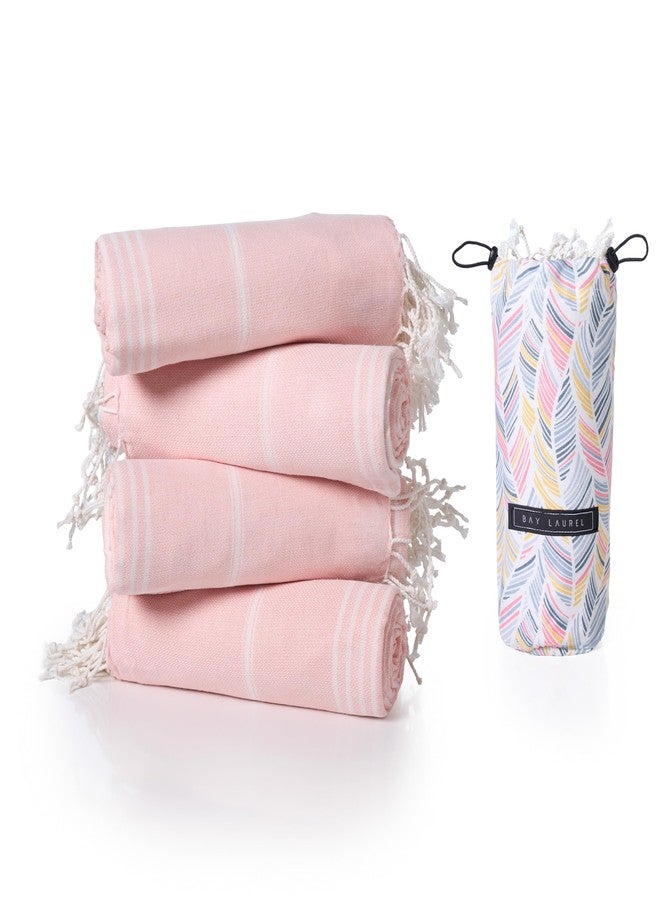 BAY LAUREL 4-Pack Oversized Turkish Beach Towels - Quick Dry, Sand Free Towels with Travel Bags, 39"x71", Lightweight (Pack of 4 - Blush with Floral Bag) - Image 2
