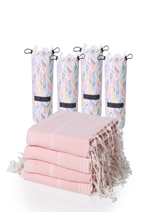 BAY LAUREL 4-Pack Oversized Turkish Beach Towels - Quick Dry, Sand Free Towels with Travel Bags, 39"x71", Lightweight (Pack of 4 - Blush with Floral Bag) - Image 1