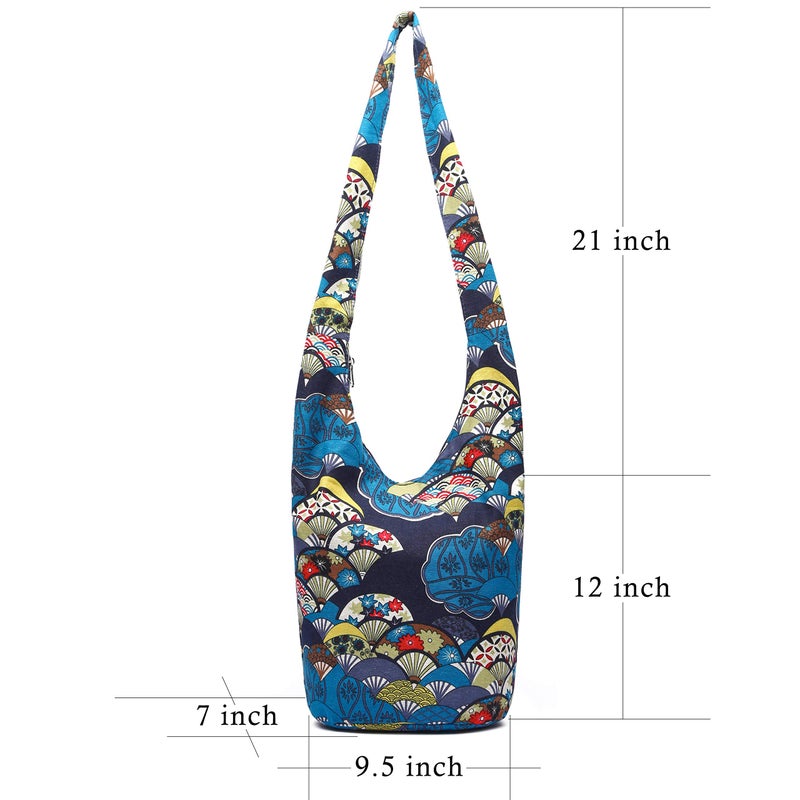 Coton Pose Women Shoulder Handbags Fashion canvas Hippie Crossbody Bags Bohemian Animal Prints Hobo Bags (Blue fan) - Image 3