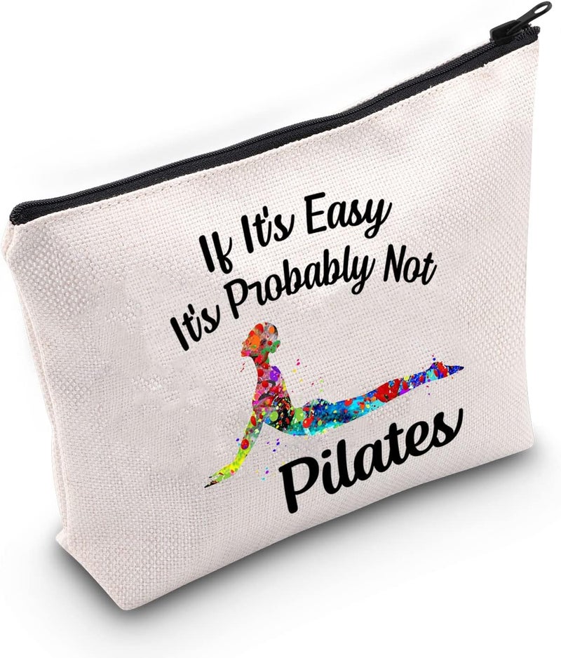 G2TUP G2TUP Pilates Lover Gift If It's Easy It's Probably Not Pilates Makeup Bag Pilates Coach & Trainer Cosmetics Bag Pilates Instructor Zipper Pouch Travel Bag (Pilates White Bag)
