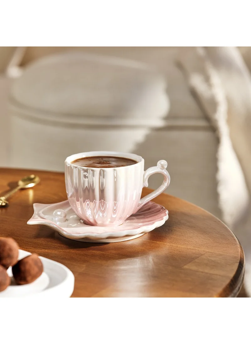 emsan Oyster Porcelain Coffee Cup Set for 2 Persons Pink 90 Ml