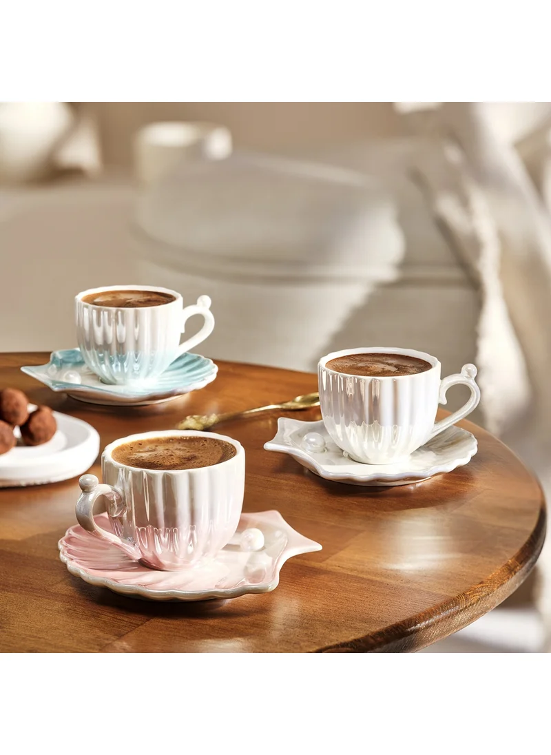 emsan Oyster Porcelain Coffee Cup Set for 2 Persons Pink 90 Ml