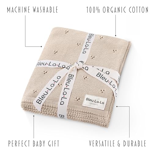 Bleu La La Luxury Organic Pointelle Receiving Blanket (Oatmeal) - Image 3