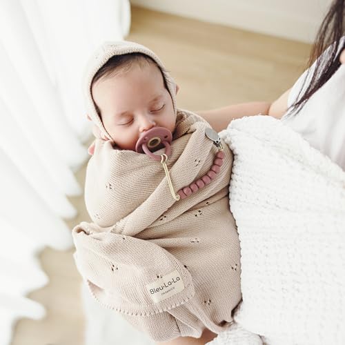 Bleu La La Luxury Organic Pointelle Receiving Blanket (Oatmeal) - Image 2