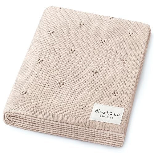 Bleu La La Luxury Organic Pointelle Receiving Blanket (Oatmeal) - Image 1
