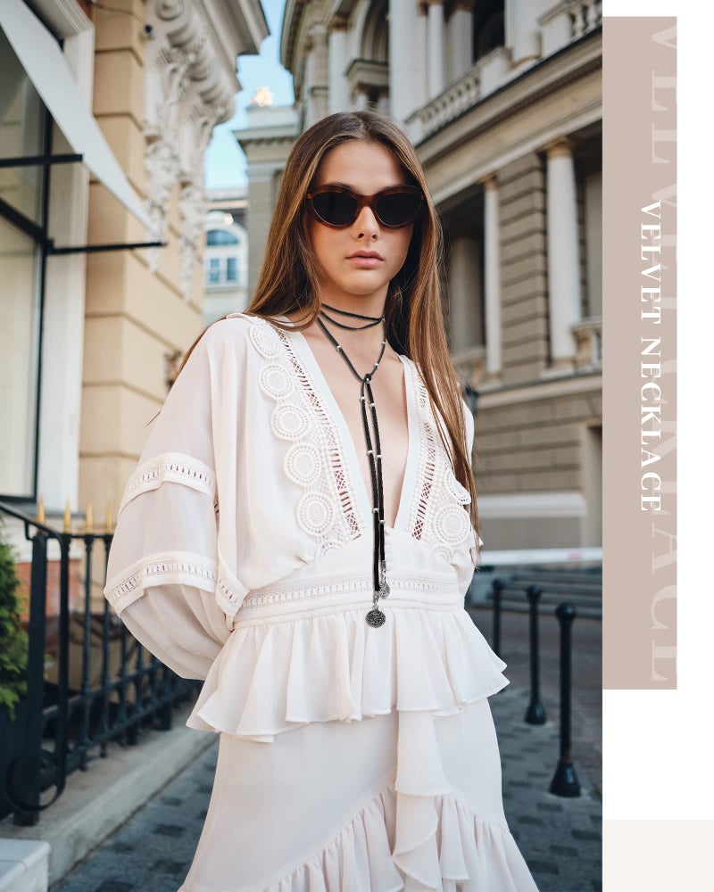 Sureio 6 Pcs Women Western Jewelry Cowgirl Boho Necklace Leather Velvet Long Choker Turquoise Necklace with Bag (Western) - Image 4