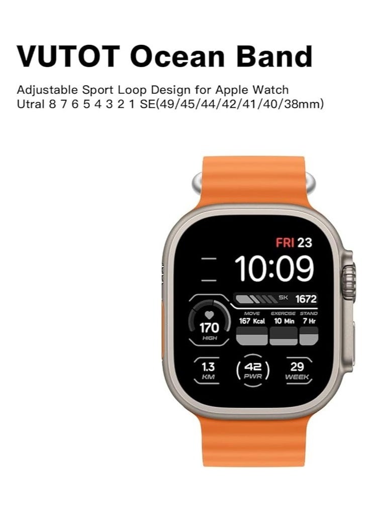 Generic - Dl3 Mobilak Ocean Band For Apple Watch Ultra 49mm 45mm 44mm 42mm, Waterproof Soft Silicone Sport Wristbands Replacement Strap iWatch Ultra SE 8 7 6 5 4 3 2 1 (Orange, 42MM/44MM/45MM/49MM) - Image 1