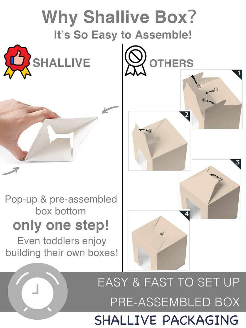 Shallive White Cupcake Boxes Individual 15 Count Pre-Assembled with Window and Inserts, Individual Cupcake Containers Auto-Popup for Wedding Baby Shower Mothers Day Birthday 3.5" x 3.5" x 3.5" - Image 2