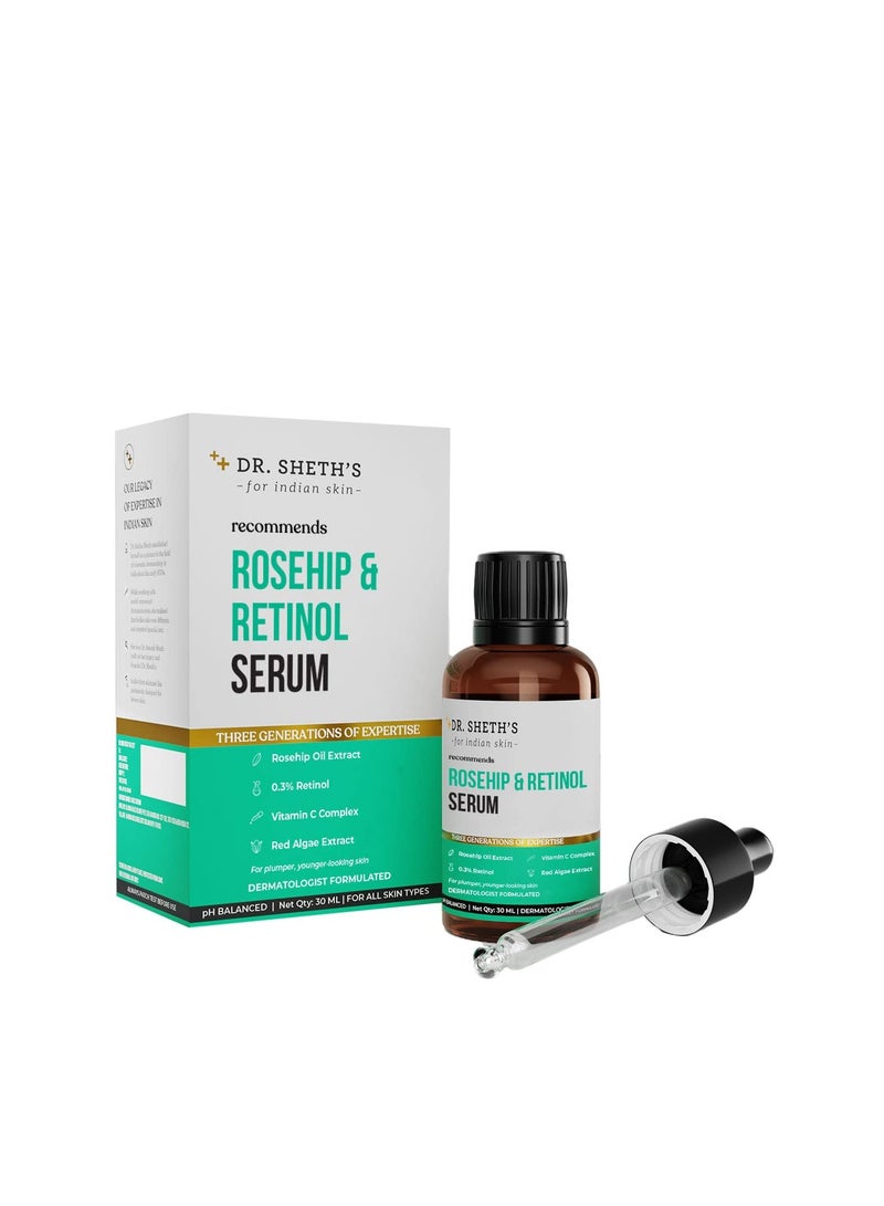 Dr. Sheth's Rosehip & Retinol Serum with Rosehip Oil Extract and 0.3% Retinol | Retinol serum for face | Anti Ageing, Reduces fine lines - Image 1