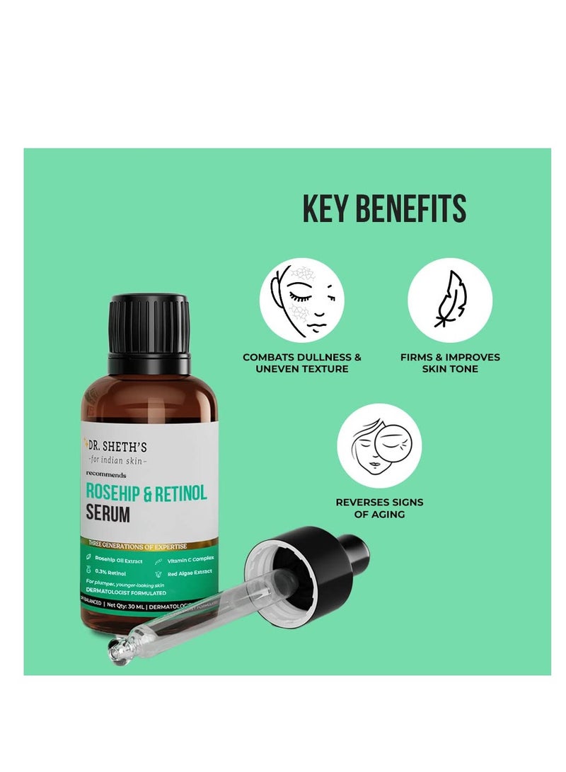 Dr. Sheth's Rosehip & Retinol Serum with Rosehip Oil Extract and 0.3% Retinol | Retinol serum for face | Anti Ageing, Reduces fine lines - Image 2