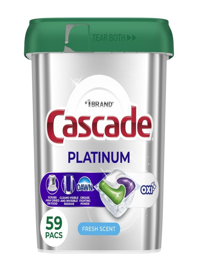 Cascade Platinum + Oxi Dishwasher Pods, Dishwasher Detergent, Dish Detergent Soap, Fresh, 59 Count - Image 1