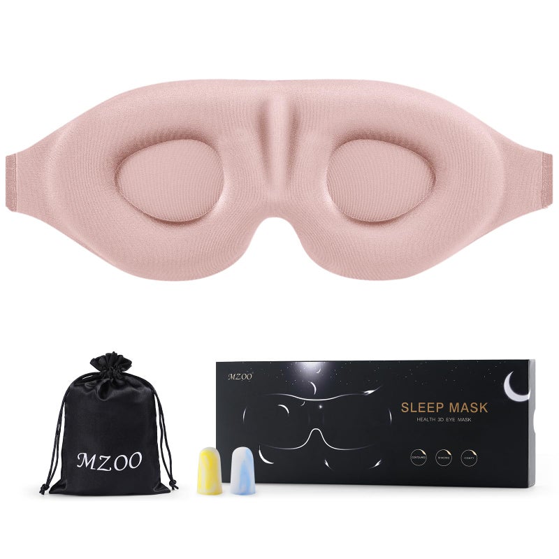 MZOO Luxury Sleep Eye Mask for Side Sleeper Men Women, Zero Eye Pressure 3D Sleeping Mask, Light Blocking Patented Design Night Blindfold, Soft Eye Shade Cover for Travel, Pink - Image 1