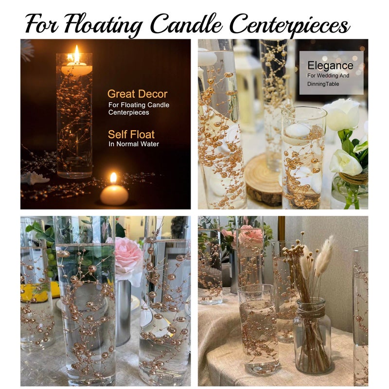 TeaSu 12pcs Pearl String, for Wedding Centerpiece, Vase Filler and Decor for Floating Candles (Champagne Gold) - Image 2