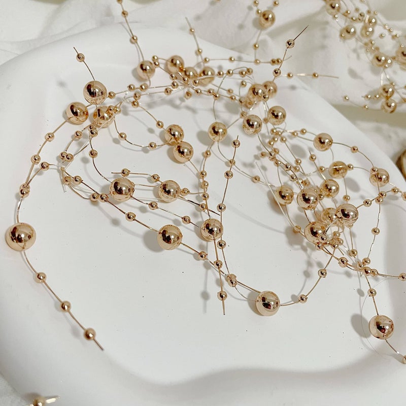 TeaSu 12pcs Pearl String, for Wedding Centerpiece, Vase Filler and Decor for Floating Candles (Champagne Gold) - Image 5