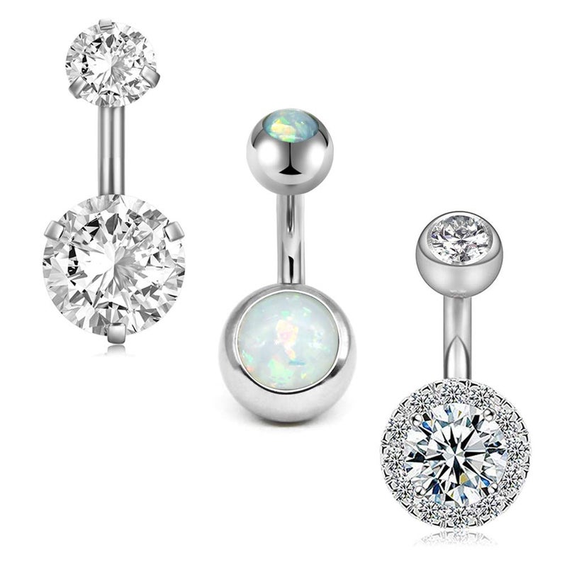 MODRSA Short Belly Button Ring Surgical Stainless Steel Belly Ring 6mm Belly Button Rings Short Bar 1/4" Silver - Image 1
