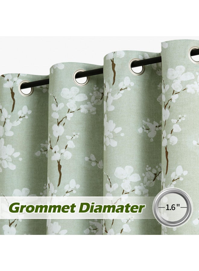 FMFUNCTEX 100% Blackout Floral Curtains for Bedroom, Sage Green Curtains 84 inches Long Blossom Patterned for Living Room, Thermal Insulated Farmhouse Drapes, Grommet Top 2 Panels (White on Green) - Image 1