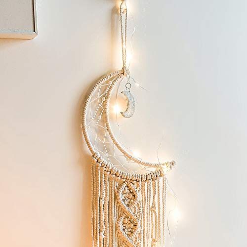 ANROYE Boho Macrame Woven Wall Hanging, Crochet Crescent Moon Star Dream Catcher with Long Tassel- White Cotton Handmade Bohemian Nursery Decor Decoration Art Craft for Kids Bedroom Dorm Room - Image 2